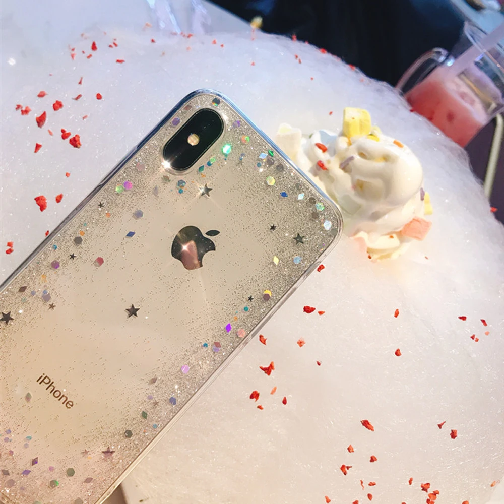 Блестящий Прозрачный чехол для телефона iPhone Xr X Xs 11 Pro Max Силиконовый
