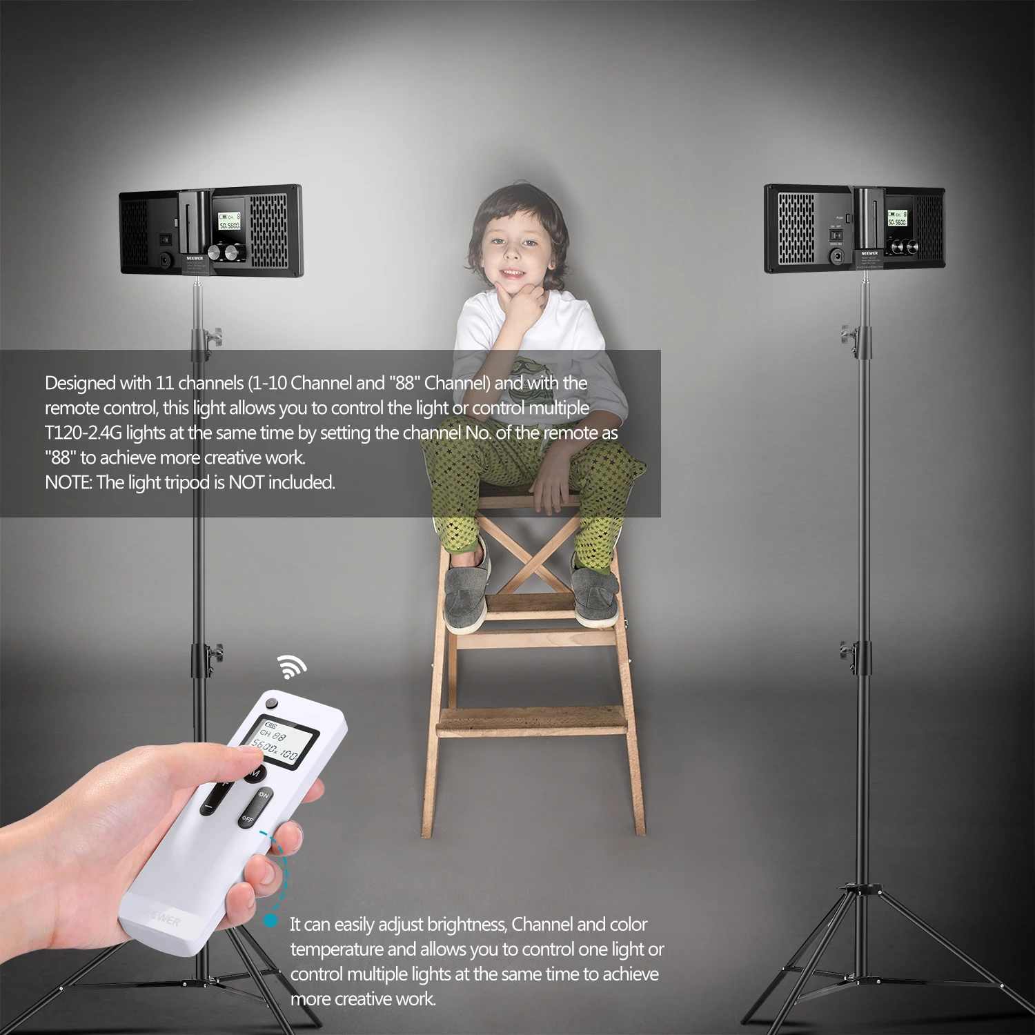 

Neewer Super Slim Bi-color 3200-5600K Dimmable LCD Display Li-ion Battery USB Charger for Portrait Children Product Photography