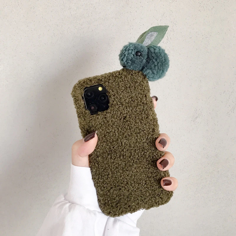 Милый 3D Кролик плюшевый мех чехол для телефона iphone XR X XS MAX 11 oro max 7 8 6 6s plus осенний и