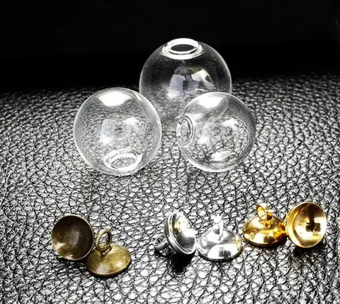 Пустой стеклянный мини-шар 14-18 мм, 100 наборов, кулон в виде Бутылки флаконов с подвесками, флакон желаний, прозрачный шар, Пузырьковые хрустальные шары с бесплатными крышками