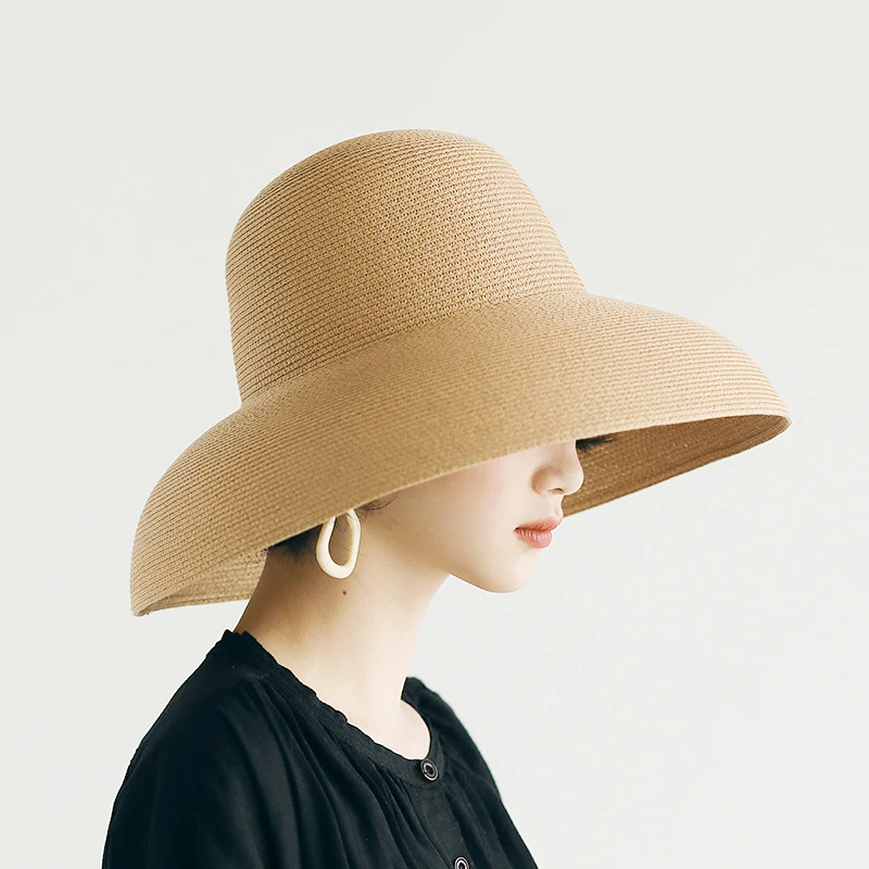 

Straw hat female summer big eaves travel sunscreen Hepburn wind sun hat holiday beach hat foldable hat female