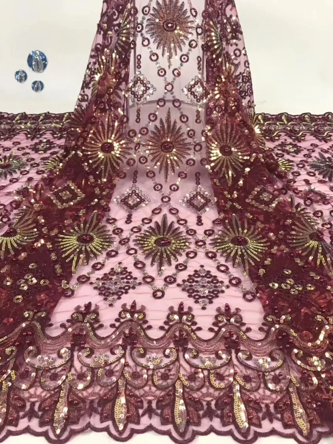 

New beads style Nigerian Lace Fabric African Lace Fabrics High Quality tulle net French Net Lace Fabric DPSE172