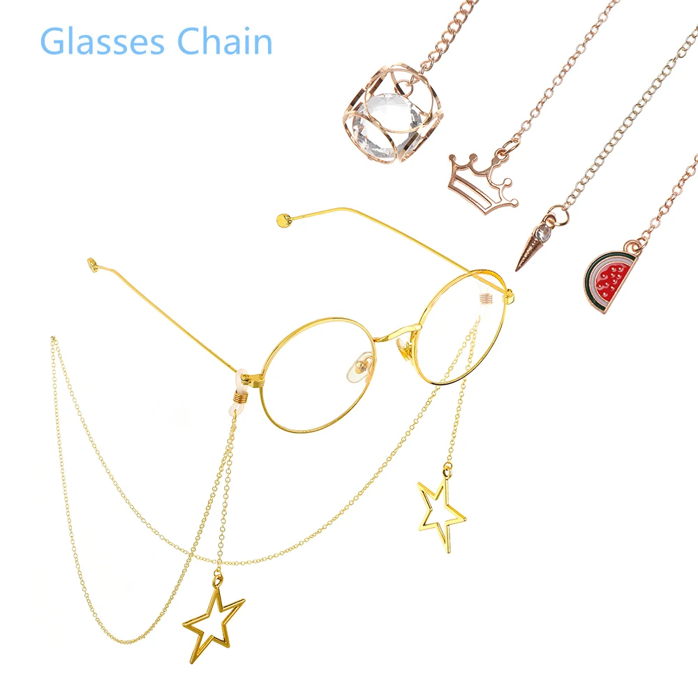 

1PC Glasses Chain Women Gold Color Metal Sunglasses Chain Fashion Mini Crown Pendant Eyeglass Lanyard Rope Pendant Jewelry