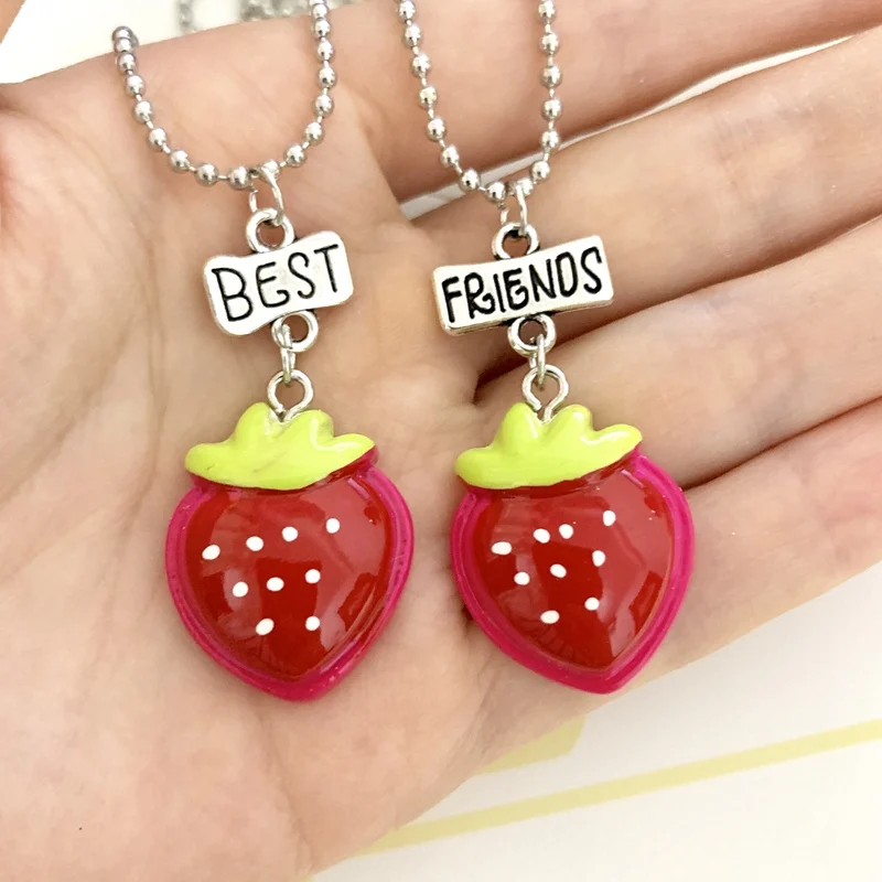 Имитация красный кулон клубника ожерелье BFF Дети Лучшие друзья мальчики девочки