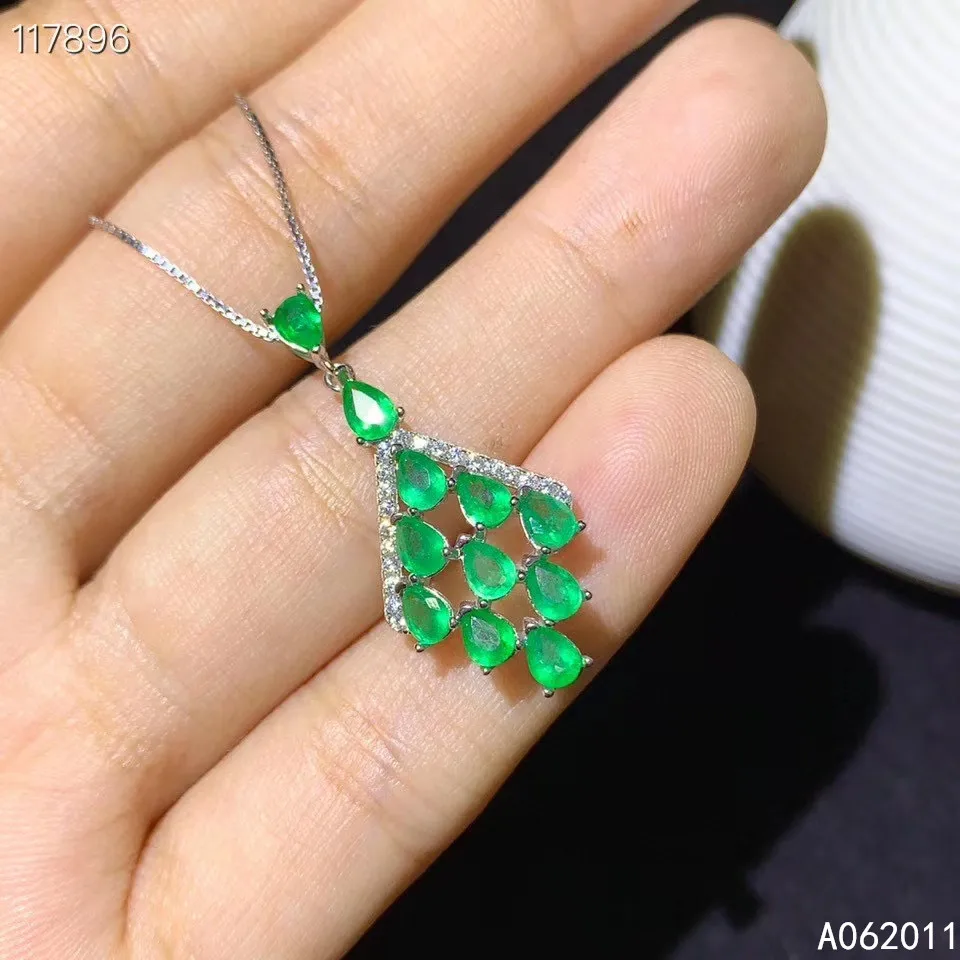 

KJJEAXCMY Fine Jewelry Natural Emerald 925 Sterling Silver Classic Girl New Pendant Necklace Chain Support Test
