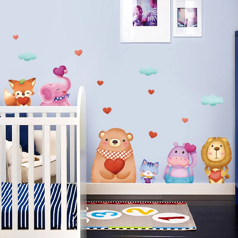

Removable Lovely Cartoon Animals Wall Stickers for Kids room Nursery Self-adhesive Wall Decals Eco-friendly Vinyl Wall Mural