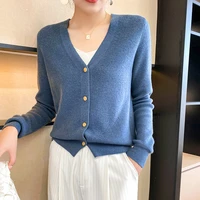 wool cardigan womens fashion v neck 2021 autumn winter new single breasted solid color long sleeved knitted short small jacket