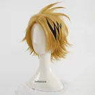 Парики для косплея My Hero Academy Kaminari Denki, короткие, золотисто-блонд, термостойкие синтетические волосы, парик + шапочка для парика