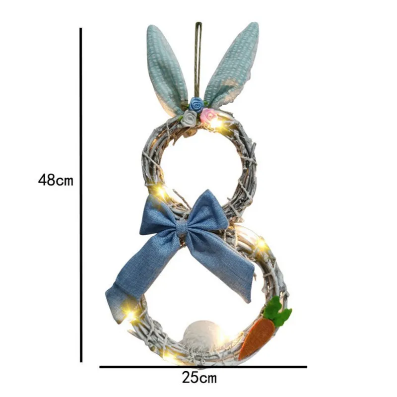

Easter Decoration With Light Bunny Pattern Rattan Circle Wreath Ring Rabbit Bow Door Ornament Easter Patty Home Decoration New