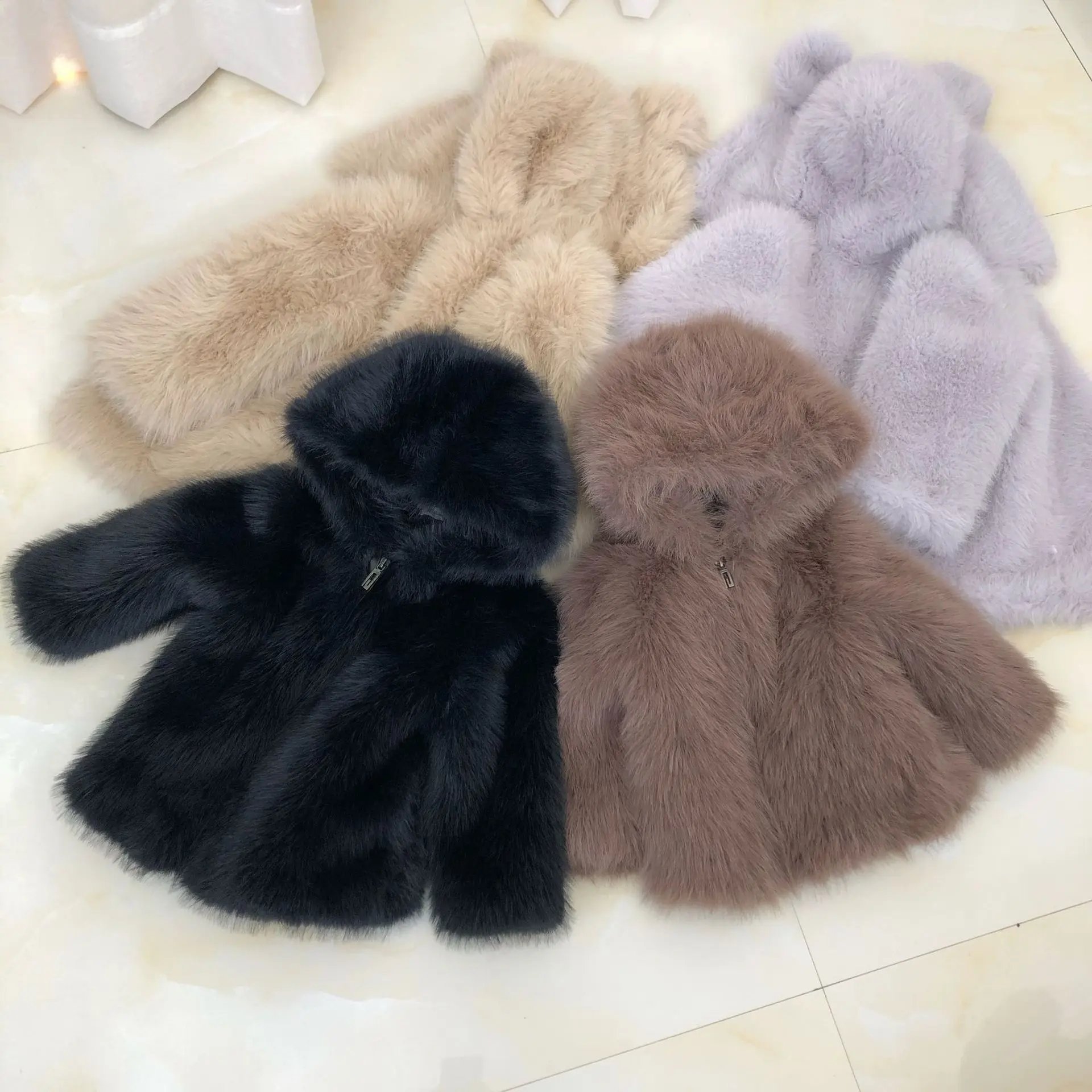 2-10Y Winter kids faux fur Hood coats Jacket long sleeve Warm Christmas birthday Girl Coat parka for teenage Kids Clothes | Детская