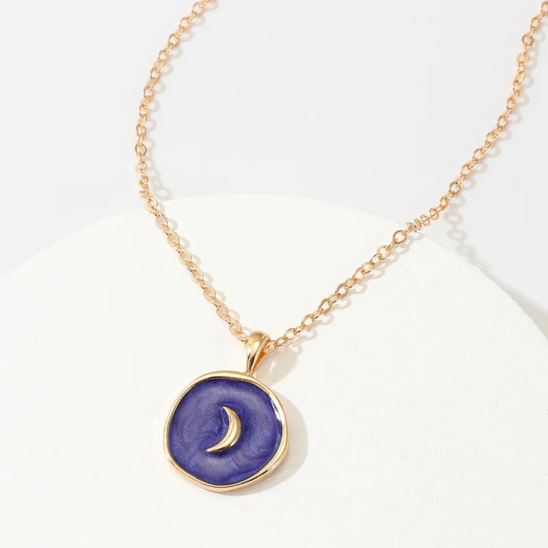 

European and American fashion personality exquisite alloy drop oil star moon pendant lady necklace