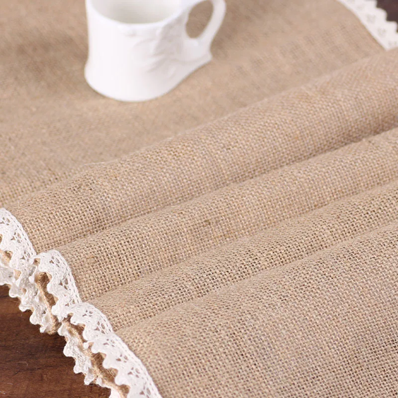 

European and American retro lace border real linen table runner tablecloth