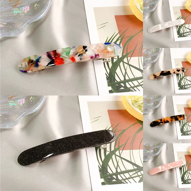 

1pc Acetic Hair Clip For Women Leopard Marble Hairpin Textured Rectangle Duckbill Clips Barrette Girls Hair Accessories