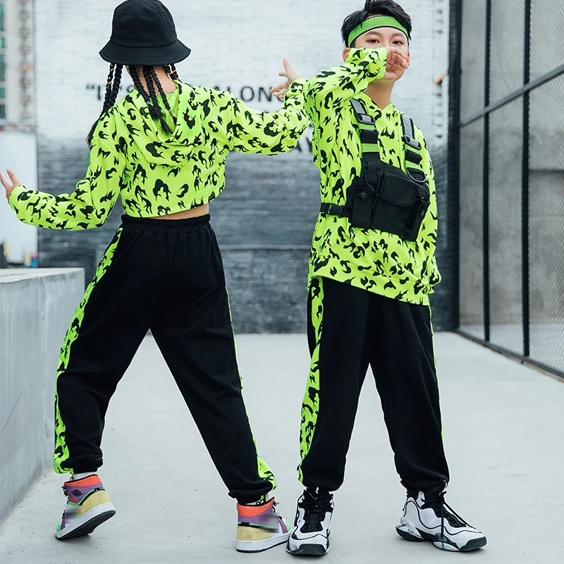 

Kids Hip Hop Clothes Fluorescent Tops Pants Girls Jazz Costume Hiphop Boys Street Dance Performance Stage Outfit Rave