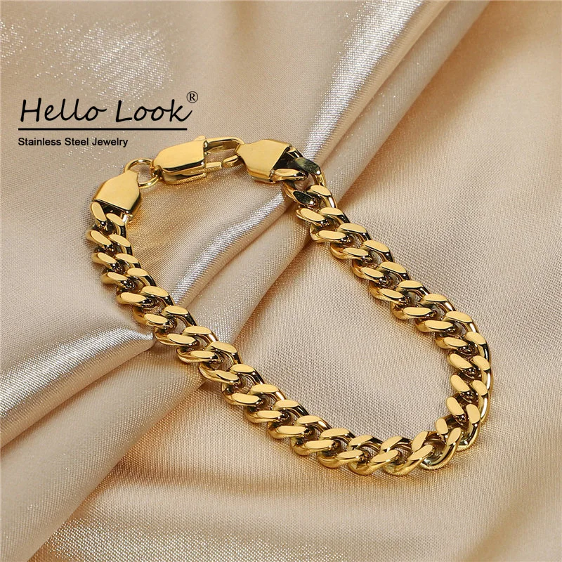 

HelloLook 6mm Miami Curb Cuban Bracelet Chain Hip Hop Jewelry 18K Gold for Women Mens Rapper Bracelet Link