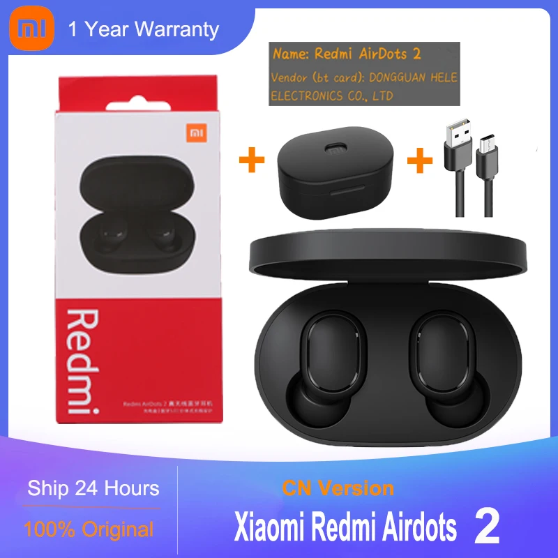 

100% Оригинальные беспроводные наушники Xiaomi Redmi AirDots 2 Mi True, базовые наушники 2, TWS наушники с низким временем работы, Bluetooth-гарнитура с автоматич...