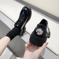 leather boots women low top ankle boots thick sole british style round toe casual student platform short boots daisy women shoes