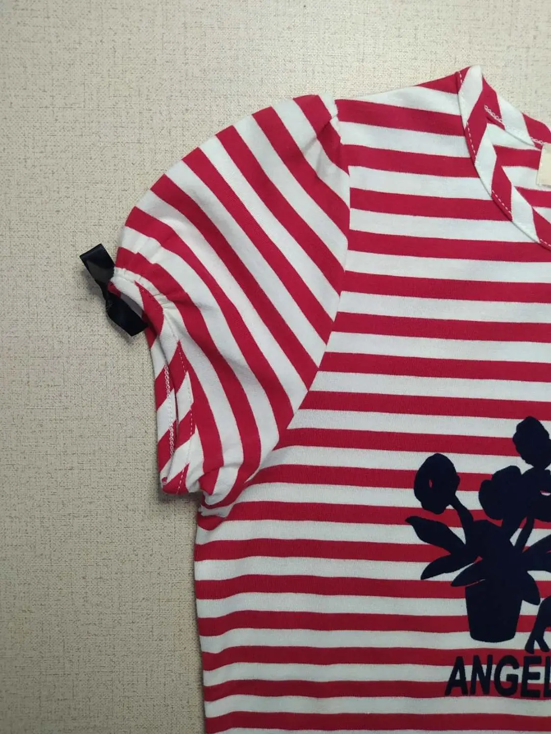 Детские футболки для девочек в полоску с коротким рукавом и принтом хлопковая