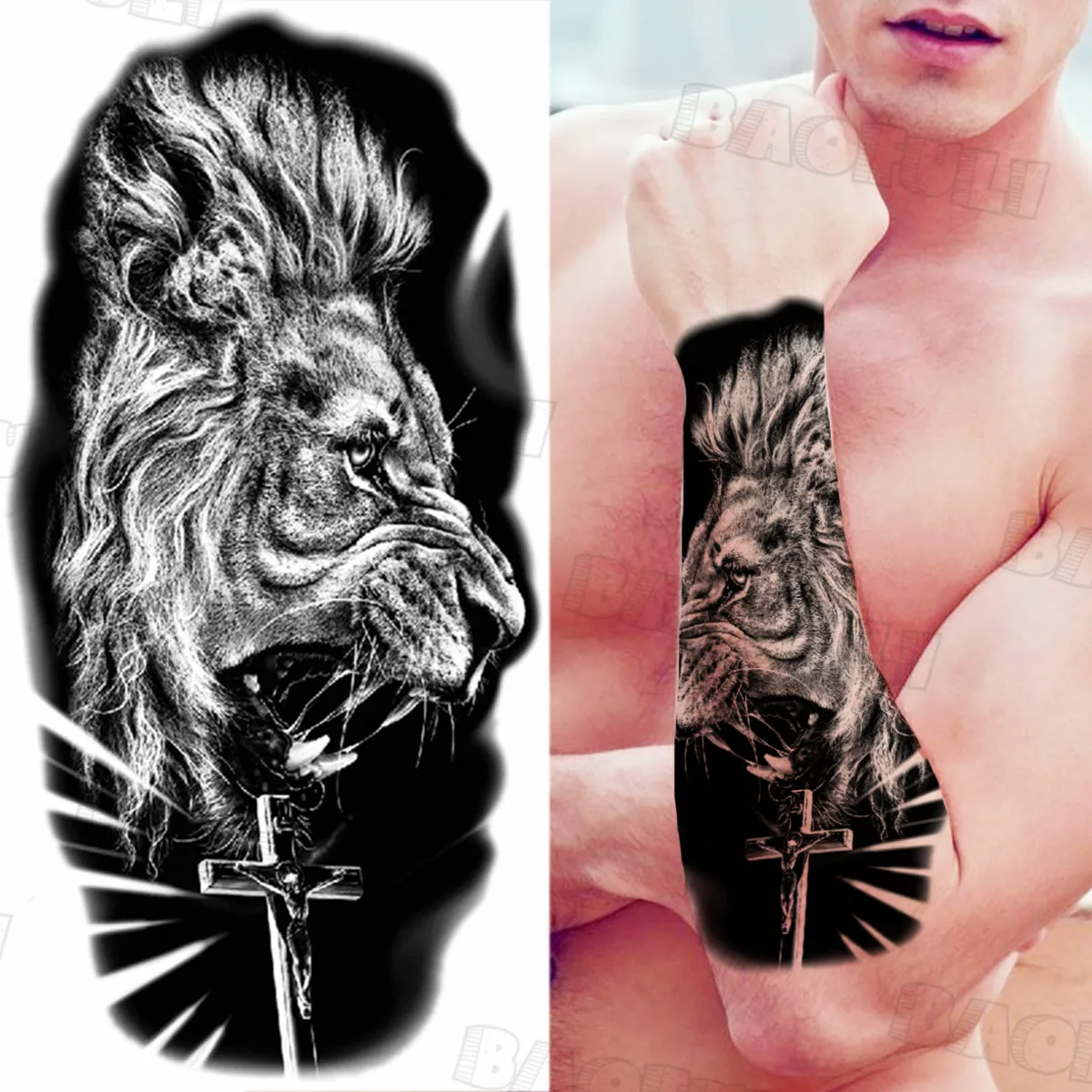 Временные татуировки для женщин черный тигр Череп взрослых Лев покер лес