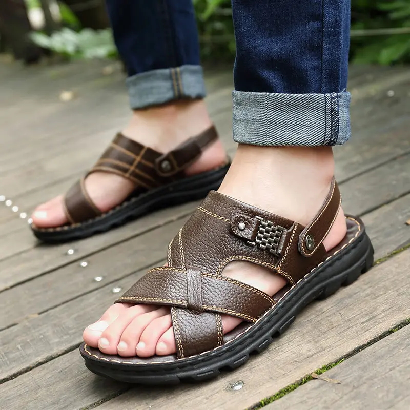 

2020 Men Shoes Hot Sale Waterproof Non-Slip Sandals Cow Leather Men's Soft Bottom Wear-Resistant Slippers Breathable Sandals
