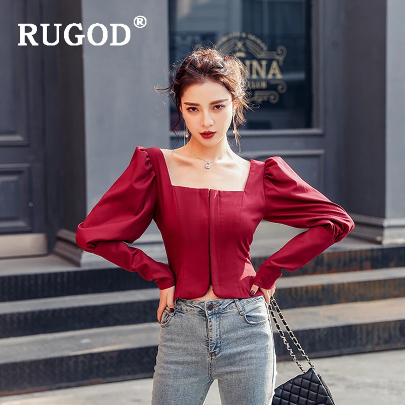 RUGOD 2020 Офисная Женская блузка элегантный квадратный вырез с пышными рукавами