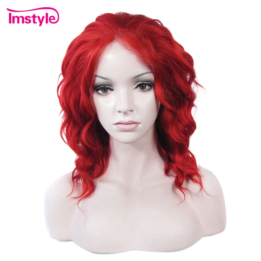 Imstyle красные синтетические парики на кружеве спереди короткие парики для женщин термостойкие вечерние парики для косплея 14 дюймов