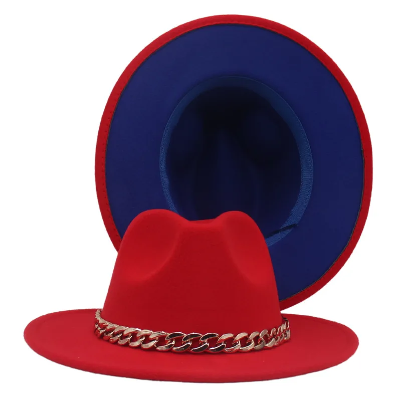 Шляпа фетровая унисекс двусторонняя с золотистой цепочкой для церкви белого