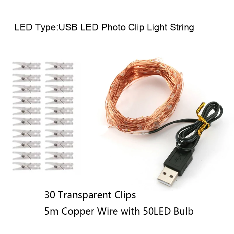 Вечерние украшения для свадьбы 2 м/5 м светодиодный зажим фото гирлянды улицы на