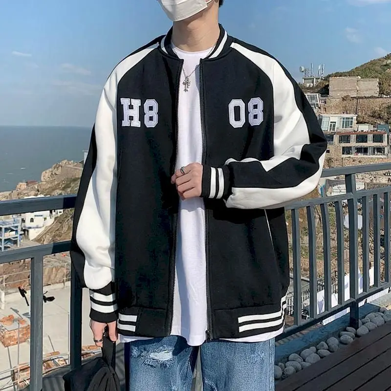

Бейсбольная куртка для мужчин, винтажная куртка-бомбер в стиле пэчворк, на молнии, в стиле хип-хоп, уличная одежда в Корейском стиле, весна-ос...