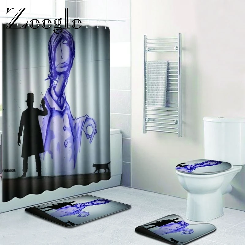 

Zeegle Eco-Friendly Bathroom Bath Mats Shower Curtain Set Non Slip American Style Toilet Rug Microfiber Bathroom Carpets