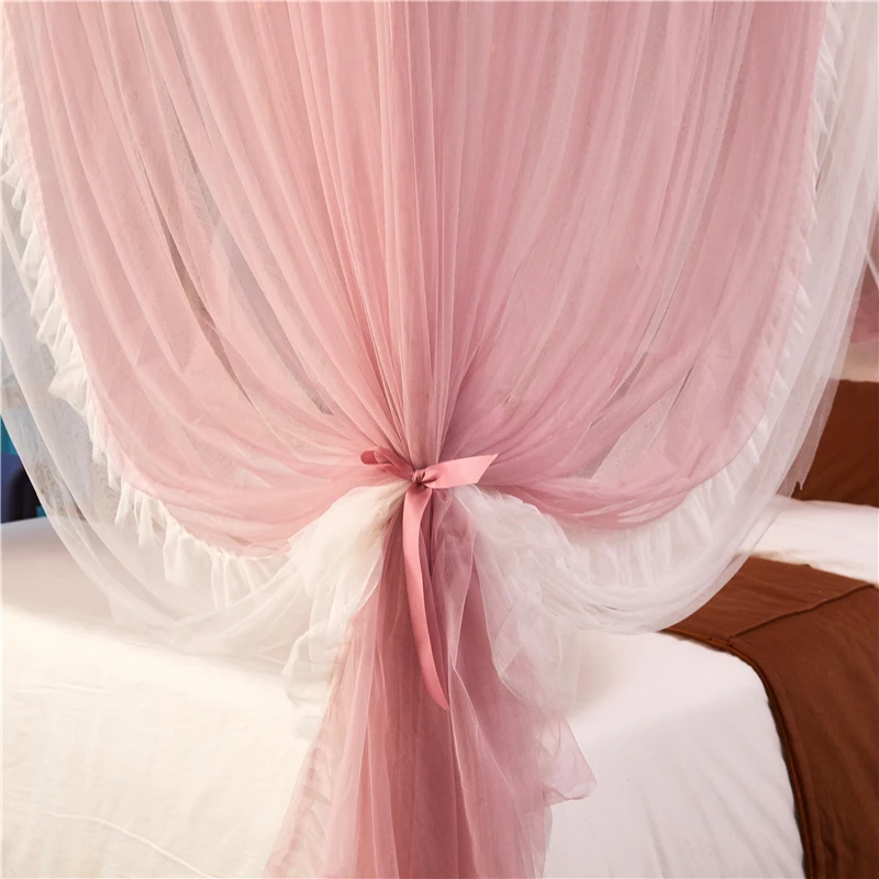 Pink White Double-deck Romantic Lace Princess Style Three-door Floor-standing mosquito net Suitable for 1.2m 1.5m 1.8m 2m Bed |