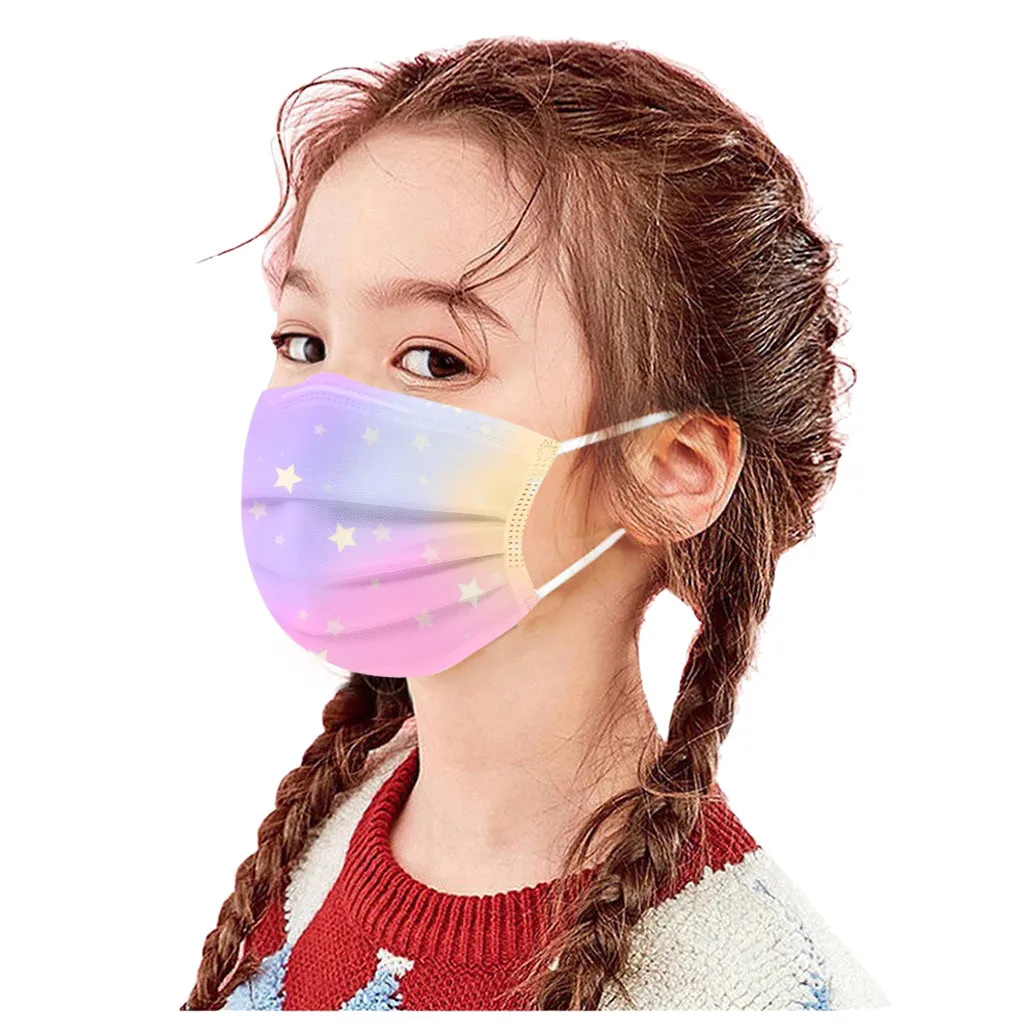 

Disposable Non Woven Masks 50pc Children Five-pointed star pattern tie-dye gradient Masks Fashion Filter Hygiene Face Cover Prot