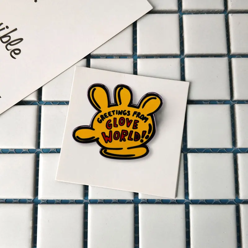 Spongeb0b Greetings From Glove World Enamel Pin Rubber gloves funny Badge Jewelry Gift | Украшения и аксессуары