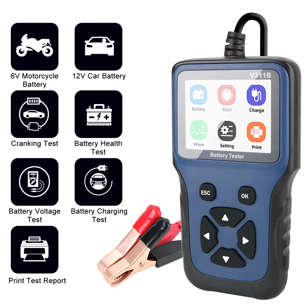 

12V Automotive Auto Diagnostic Tool Car Charging Cricut Load Test V311B Car Battery Charger Tester Analyzer Tools