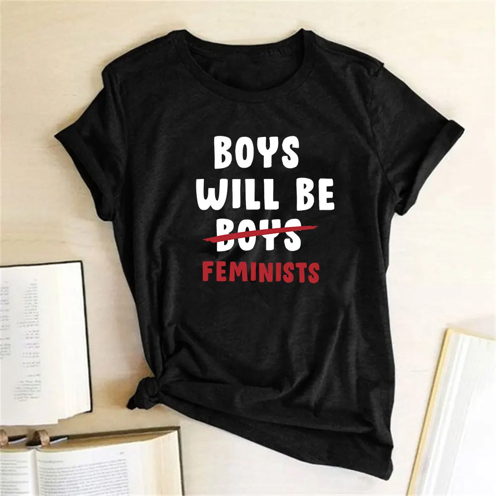 

Boys Will Be Feminists Letter Print Women T-shirt Short Sleeve Summer Loose Feminism Feminism Tee Shirts Femme Ropa De Mujer