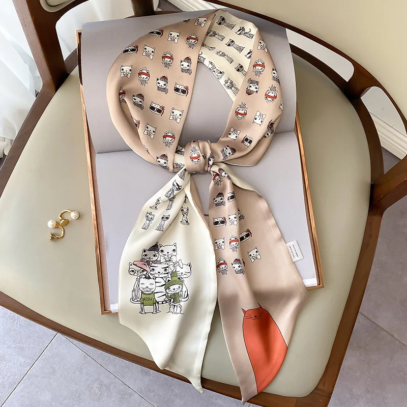 

2021 Новый Модный тонкий ремешок для сумки для женщин шелковый шарф с принтом ленты головной платок длинный шейный платок аксессуары для воло...