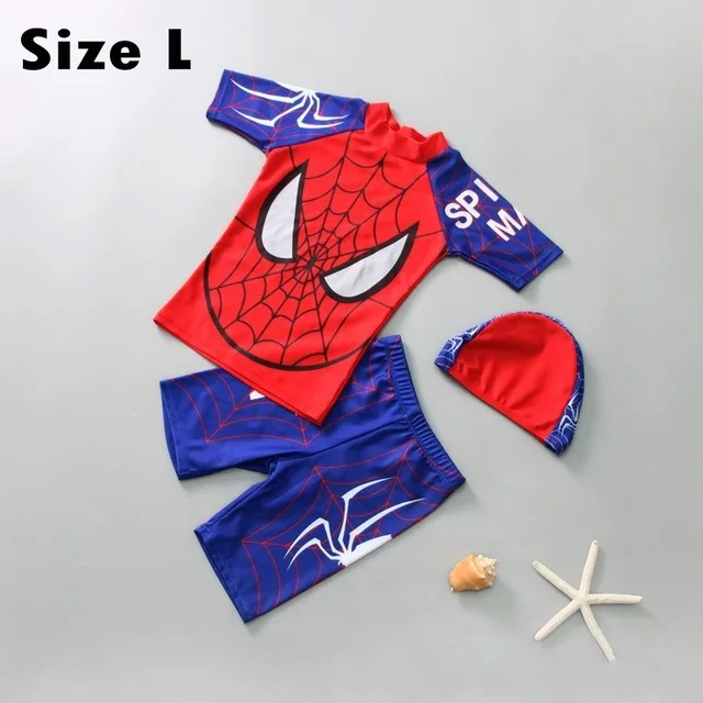 spider L Новинка; купальный костюм для маленьких мальчиков+ шапочка; комплект из 3 предметов; милый синий купальный костюм; одежда для купания с героями мультфильмов для маленьких детей - Цвет: spider L
