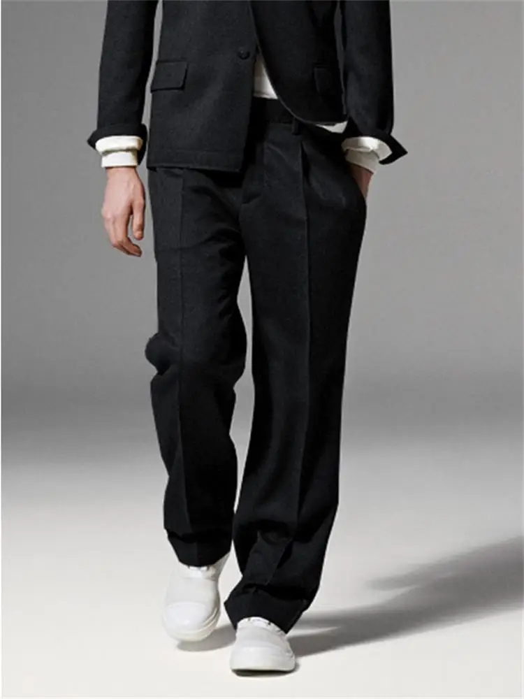 Men's wool casual pants 2020 autumn and winter show new solid color fashion high-end straight slim suit woolen pants