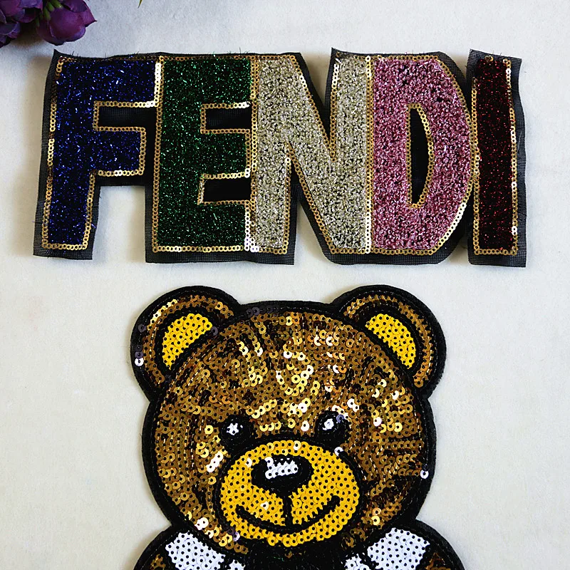 Логотип медведя блестки нашивки СТИЛЬНЫЙ Медведь и английские буквы аппликация