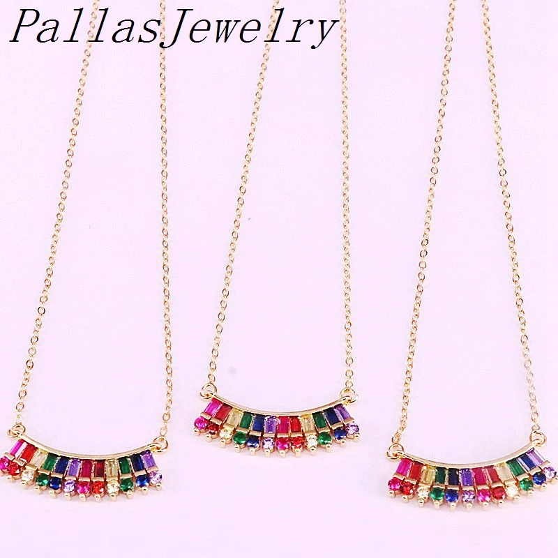 

10Pcs New design rainbow cz micro pave charm,good quality zircon inlay necklace,fashion women gift necklace