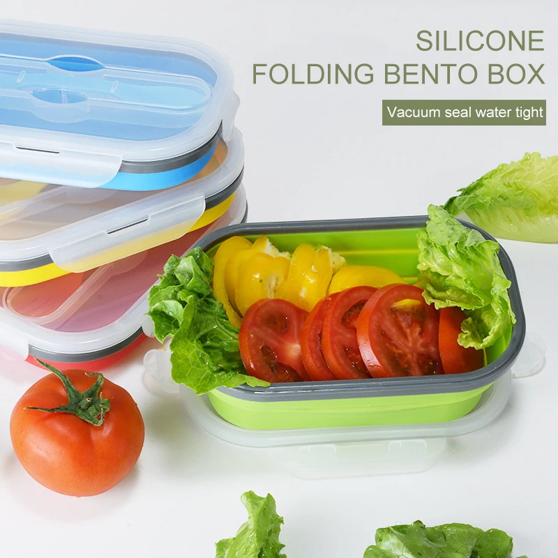 Силиконовый складной Bento коробка Портативный Ланч-бокс для кухни посуда