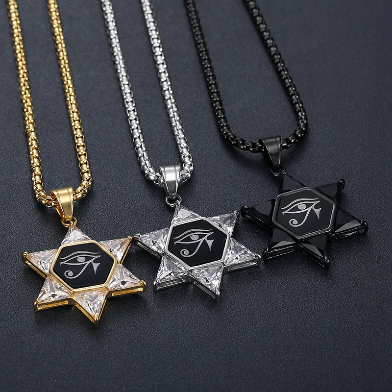 В стиле хип-хоп Набор CZ камень Bling льдом Нержавеющая сталь глазом Звезда Давида