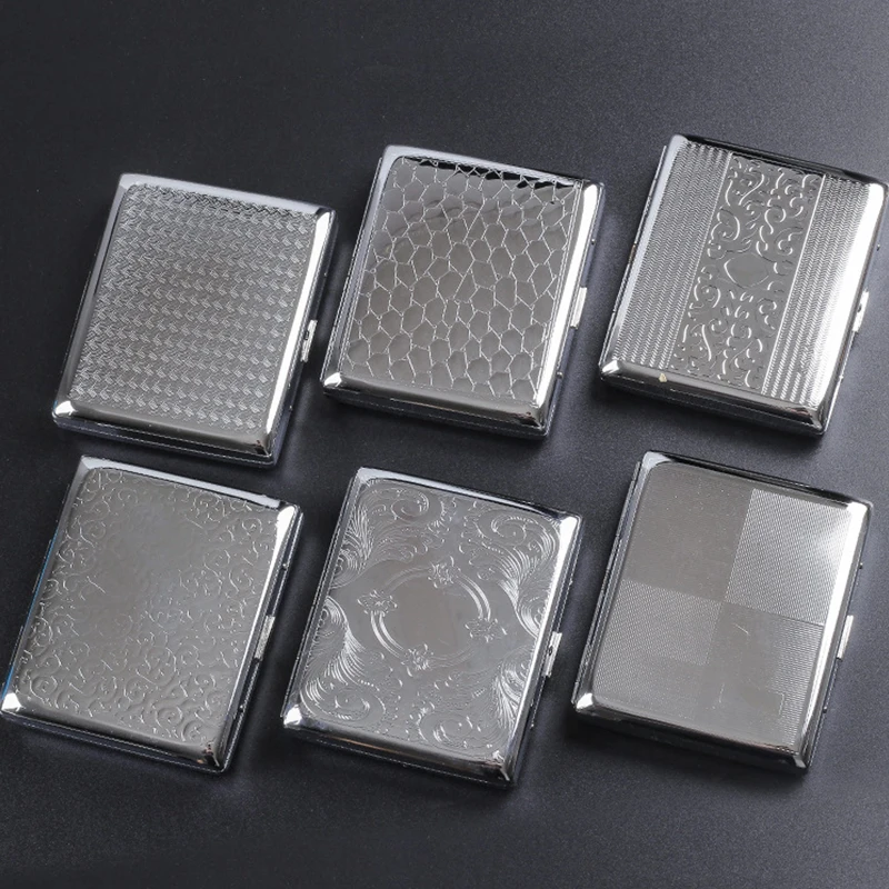 Серебристый Портативный металлический чехол для сигарет раскладной 20