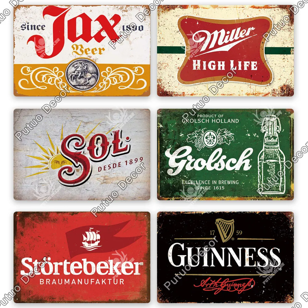 

Putuo Decor Beer Metal Plaque Tin Signs Vintage Retro Interior Decoration for Man Cave Bar Pub Club Wall Decor