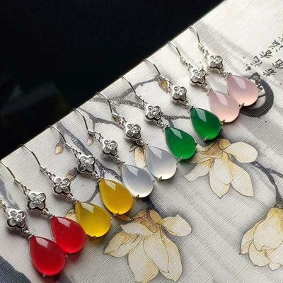 Женские короткие серьги из серебра s925 пробы с красным зеленым