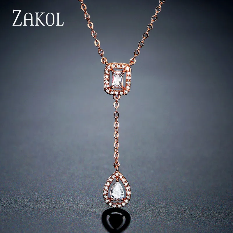 Модный дизайнерский комплект ювелирных изделий от бренда ZAKOL, серьги с чешским камнем, браслет и кольцо на запястье для женщин, помолвка, FSSP3011 - Окраска металла: Necklace Rose Gold