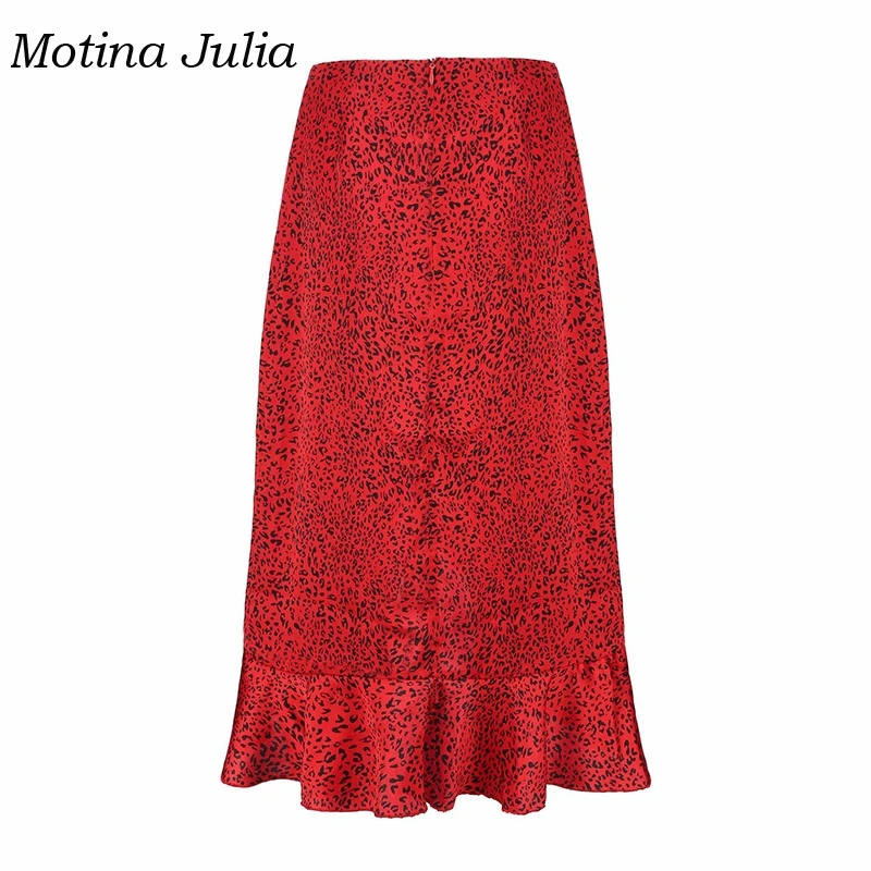 Motina Julia 2019 трендовая красная леопардовая юбка женская гофрированная миди |