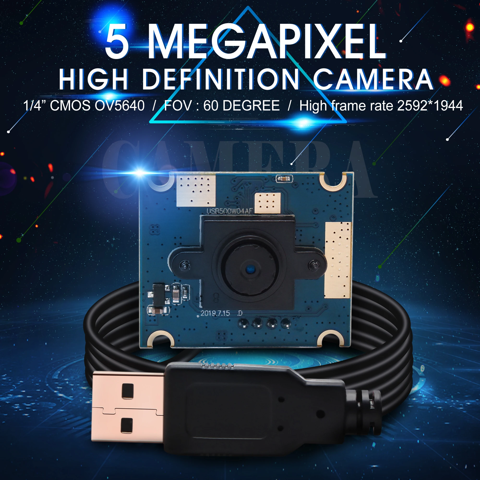 5 мегапикселей CMOS OV5640 с фиксированным объективом высокого разрешения 60 градусов