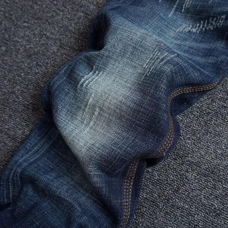 European Vintage Fashion Men Jeans Retro Dark Blue Elastic Slim Fit Ripped Jeans Men Scratch Designer Casual Cotton Denim Pants