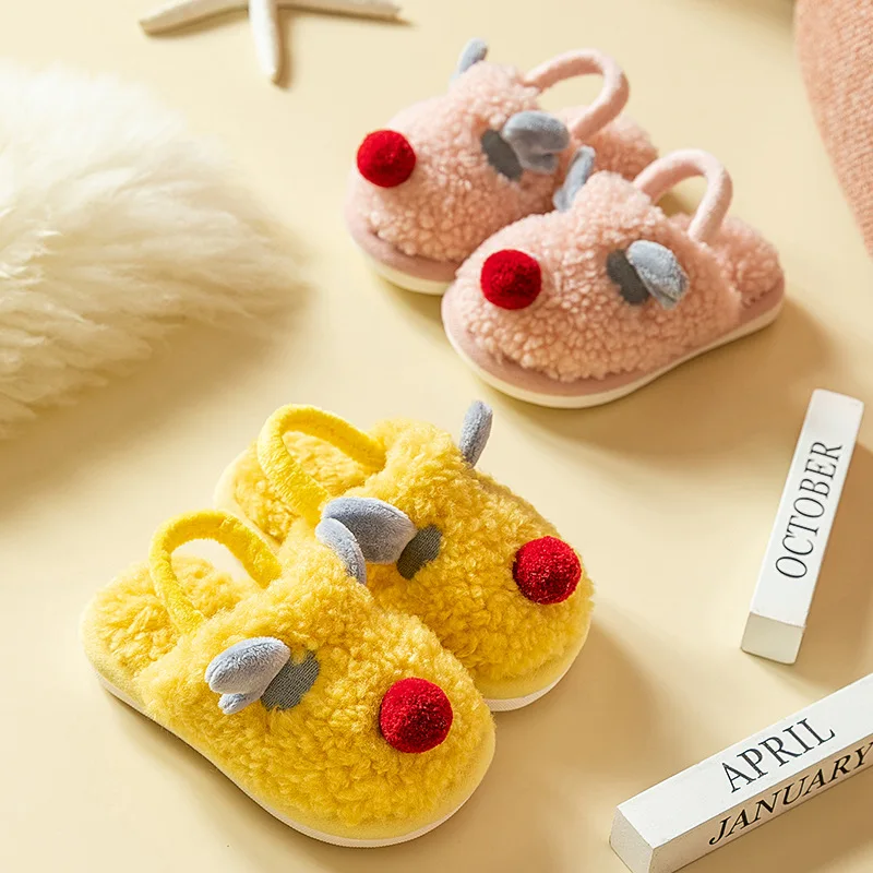 Children's Cotton Slippers Keep Warm Indoors In Winter. Cute Cartoon Antler Boys and Girls' Home Anti-slip Baby Cotton Slippers